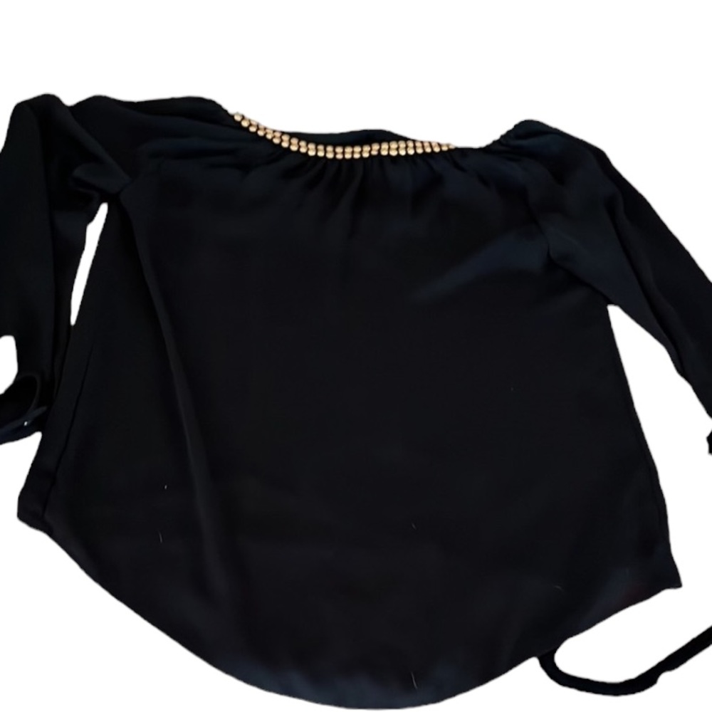 Micheal Kors size XL black semi sheer pheasant top long sleeve gold studs - Picture 10 of 13